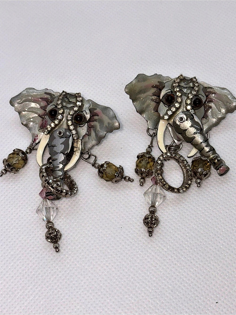 Lunch at the Ritz Elephant Crystal Dangle Elephant Statement Earrings Silver